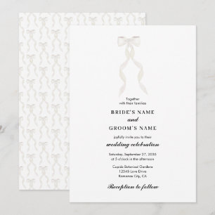 Invitation Mariage élégant au ruban blanc à la bow