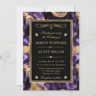 Invitation Mariage Élégant au Violet Fondu et Paillettes Doré
