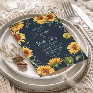 Invitation Mariage élégant automnal tournesol floral et marin