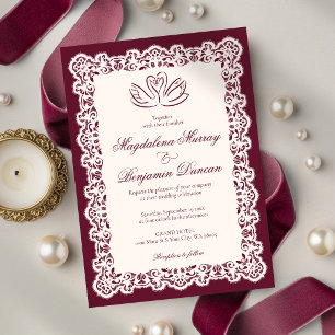 Invitation Mariage élégant aux cygnes en dentelle ivoire burg