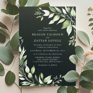 Invitation Mariage Élégant aux Feuilles de Verdure Sombres Mo