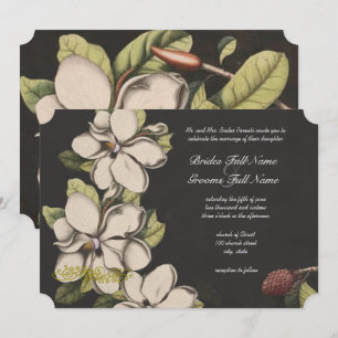 Invitation Mariage Élégant aux Fleurs de Magnolia Noir Cuivré