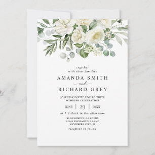 Invitation Mariage Élégant aux Fleurs d'Ivoire et à la Verdur