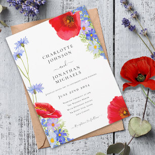 Invitation Mariage Élégant aux Fleurs Sauvages Bleues Moderne