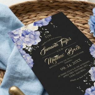 Invitation Mariage Élégant aux Hortensias Bleu Poussiéreux