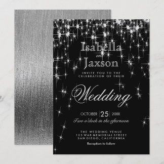 Invitation Mariage élégant aux lumières d'étoiles noires et a