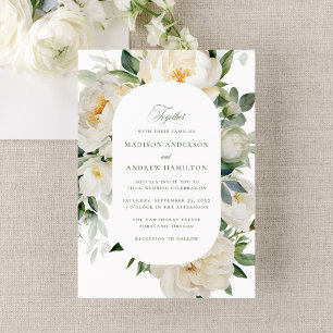 Invitation Mariage Élégant aux Pivoines Blanches