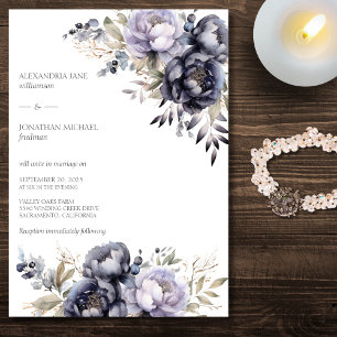 Invitation Mariage Élégant aux Pivoines Lavande & Noires