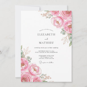 Invitation Mariage Élégant aux Pivoines Rose