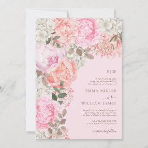 Invitation Mariage Élégant aux Pivoines Roses
