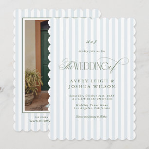 Invitation Mariage élégant aux rayures vert sauge et bleu