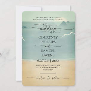 Invitation Mariage Élégant aux Vagues Océaniques