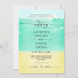 Invitation Mariage Élégant aux Vagues Océaniques