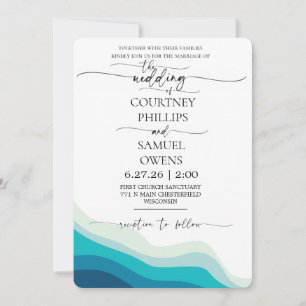 Invitation Mariage Élégant aux Vagues Océaniques