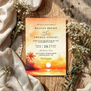 Invitation Mariage élégant avec code QR de coucher de soleil