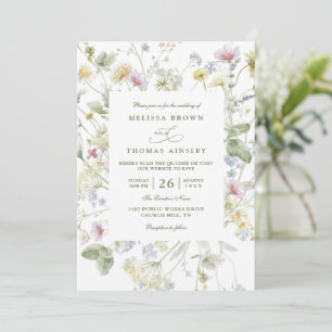 Invitation Mariage élégant avec code QR de fleur sauvage past