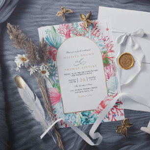 Invitation Mariage élégant avec code QR de la vie marine sarc