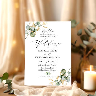 Invitation Mariage Élégant avec Décoration Dorée et Verdure