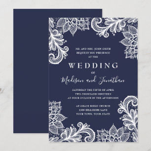 Invitation Mariage élégant avec dentelle de marine