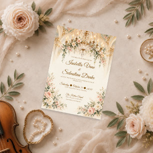 Invitation Mariage Élégant avec Lustre Floral