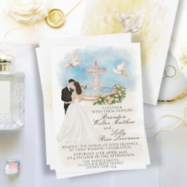 Invitation Mariage élégant avec mariée et mariée Foutain