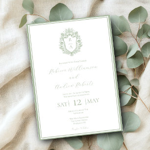Invitation Mariage élégant avec monogramme de crête blanc et