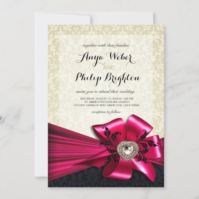 Invitation Mariage Élégant avec Ruban en Satin Diamante | ivo (Devant)