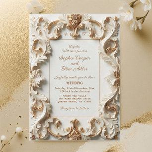 Invitation Mariage élégant baroque cadre or ivoire