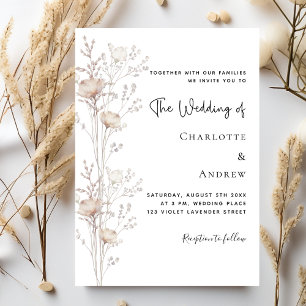 Invitation mariage élégant beige crème fleur sauvage