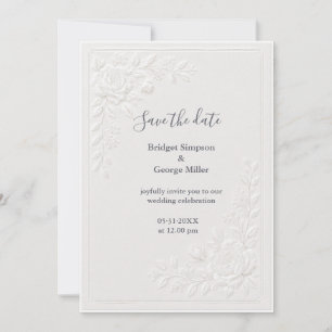 Invitation Mariage Élégant Blanc à Broderie Florale en Relief