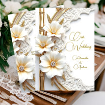 Mariage Élégant Blanc Or Diamant Floral Bambou