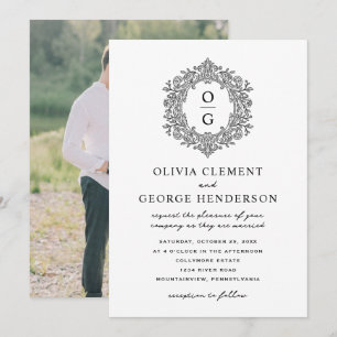 Invitation Mariage Élégant Blason Noir Hérité