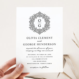 Invitation Mariage Élégant Blason Noir Hérité