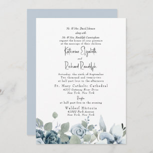 Invitation Mariage élégant, bleu bleu bleu foncé