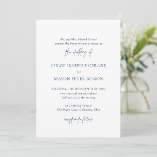 Invitation Mariage élégant bleu de la marine classique