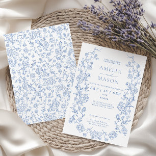 Invitation Mariage élégant bleu Dusty bleu Vintage