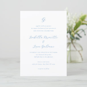 Invitation Mariage élégant bleu et blanc de style côtier chic