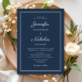 Invitation Mariage élégant bleu marine écriture