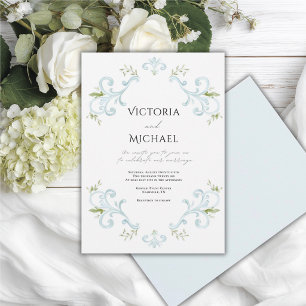 Invitation Mariage élégant bleu vintage fantaisiste
