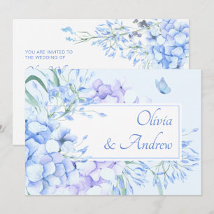 Invitation Mariage élégant bleu violet fleuri
