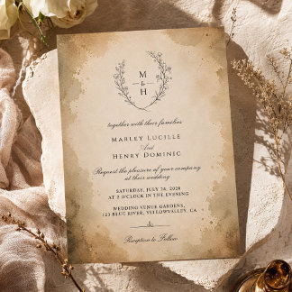 Invitation Mariage Élégant Bohème Rustique Monogramme Vintage