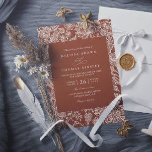 Invitation Mariage élégant Boho Terre cuite Fleur sauvage Cod