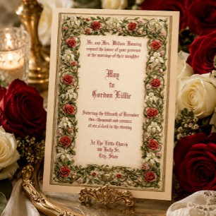 Invitation Mariage Élégant Bordure de Vigne Florale Rouge et 