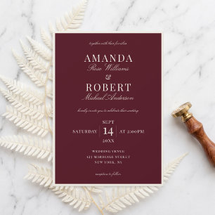 Invitation Mariage Élégant Bourgeoisie Classique Bourgogne