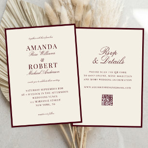 Invitation Mariage Élégant Bourgogne Tout En Un Argent De Fam