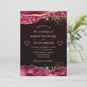 Invitation Mariage élégant Burgundy et Gold Glam Tears Edges