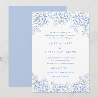 Invitation Mariage élégant cadre d'hortensia bleu floral