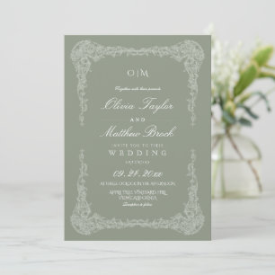 Invitation Mariage élégant cadre français vert sauge