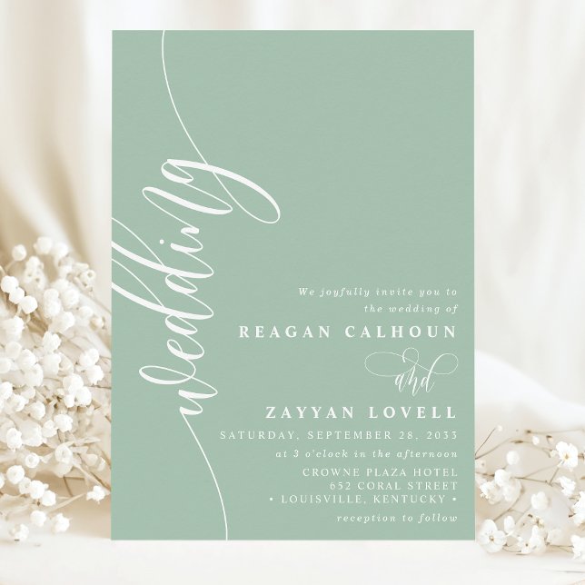 Invitation Mariage élégant calligraphie script Dusty Mint (Créateur téléchargé)