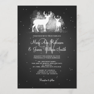 Invitation Mariage élégant Cerf d'hiver Sparkle Noir
